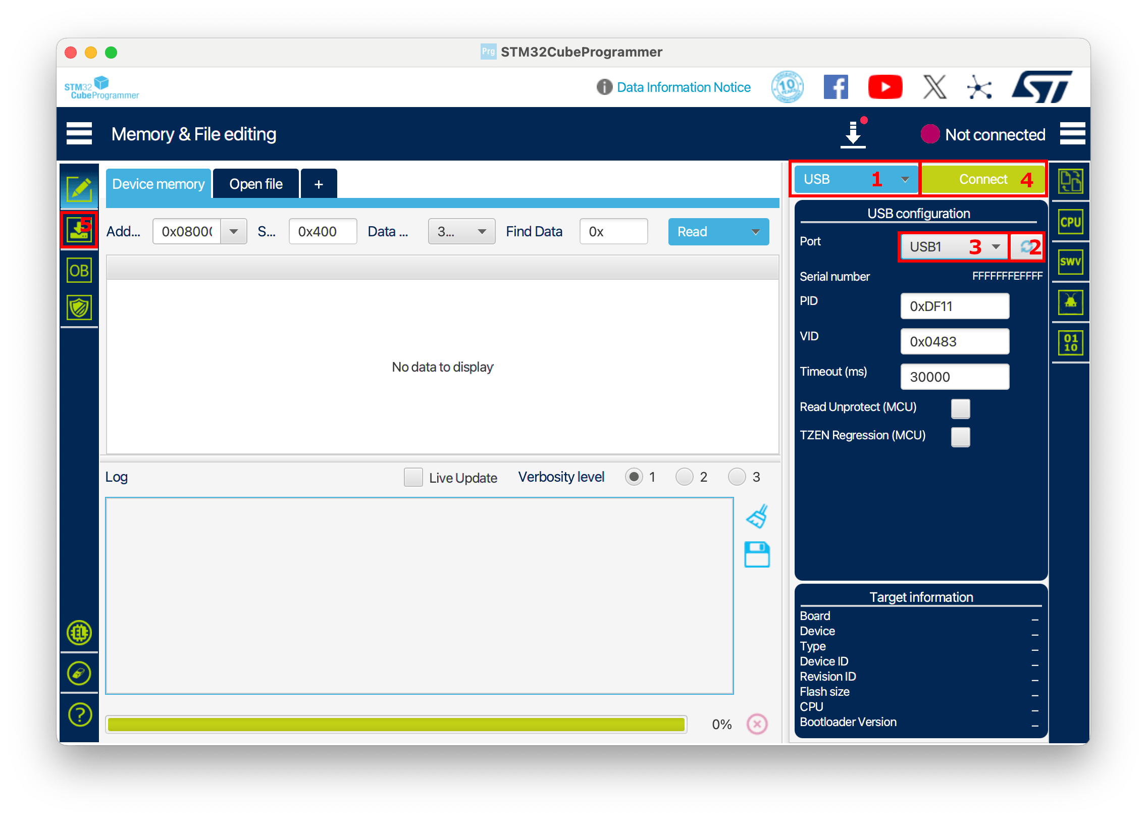 STM32CubeProgrammer Initial Screen