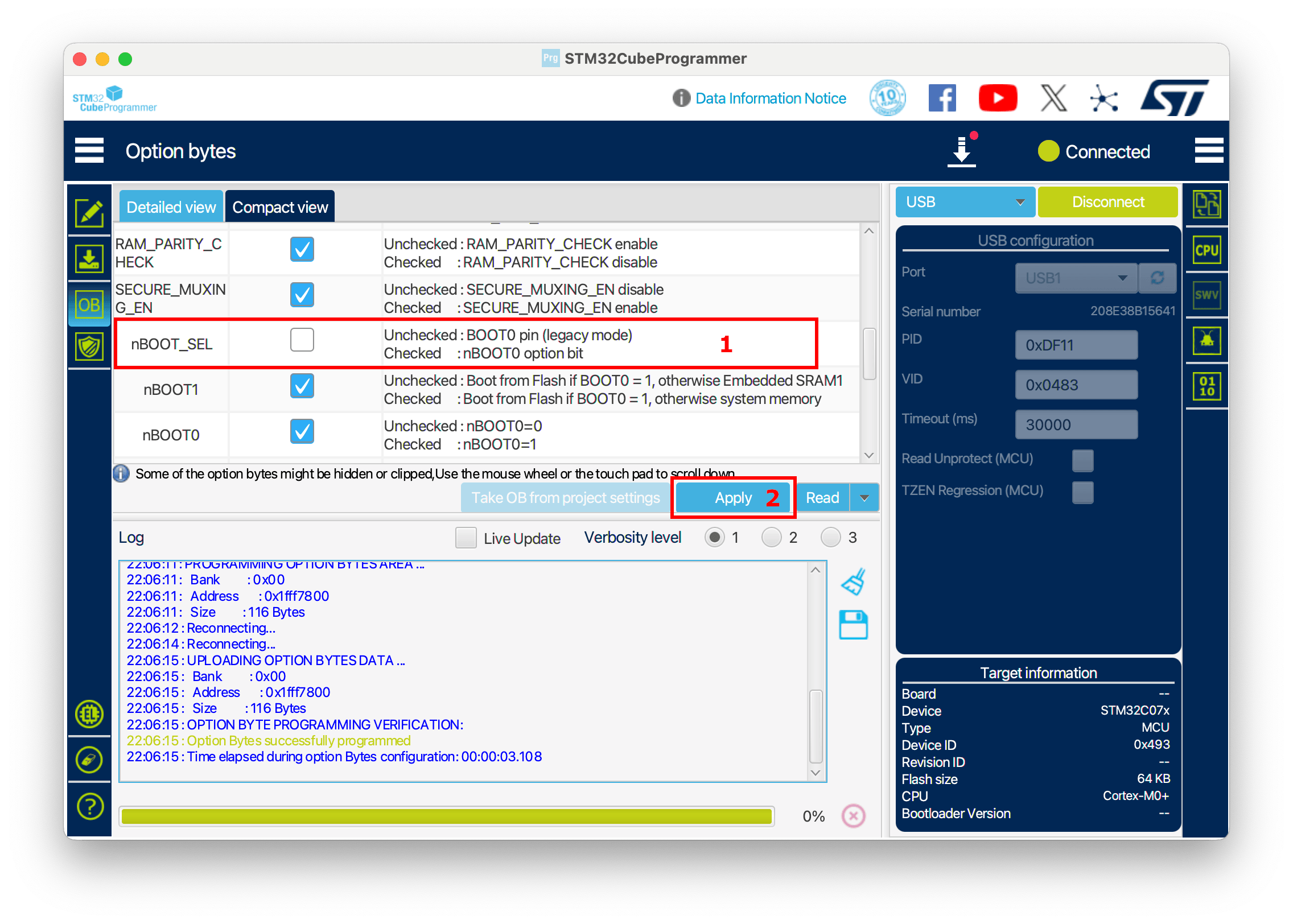 STM32CubeProgrammer Option Bytes Screen 2
